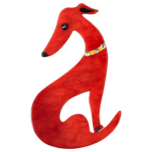 Red Greyhound Dog Brooch with a Yellow Necklace