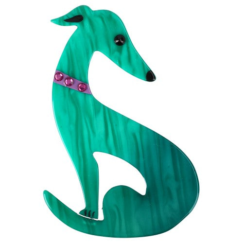 Sarcelle Green Greyhound Dog Brooch 