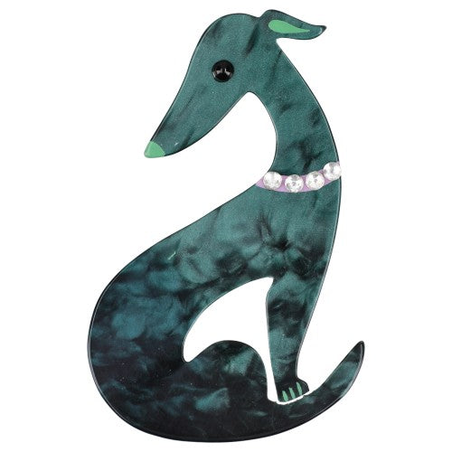 Fir Green  Greyhound Dog Brooch with a Lilac Purple Necklace 