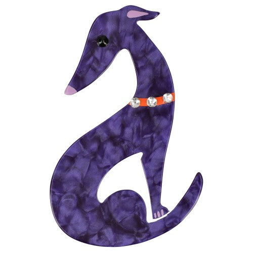 Purple Greyhound Dog Brooch with a orange Necklace 