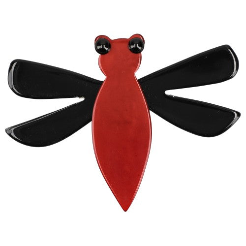 Burgundy Red and Black Dragonfly Brooch 