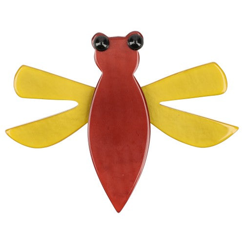 Burgundy Red and Ocher Yellow Dragonfly Brooch