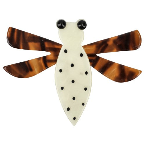 White with Dots and Tortoiseshell Dragonfly Brooch