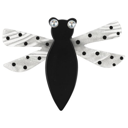 Black and White Dragonfly Brooch with Dots