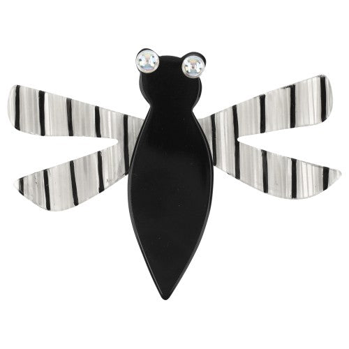 Black and White Dragonfly Brooch with stripes