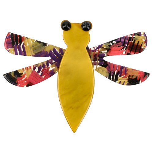 Ocher Yellow and Pink-Purple Dragonfly Brooch