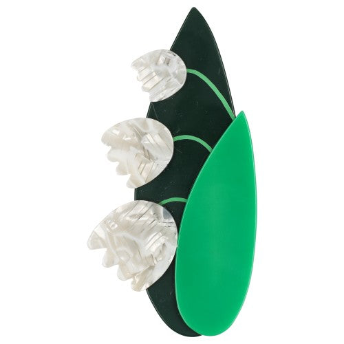 White (with pattern) Lily of the Valley Flower Brooch (white, fir and Lagoon green)