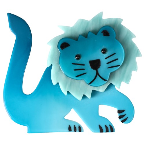 Turquoise and Aquamarine Blue Leo Lion Brooch 