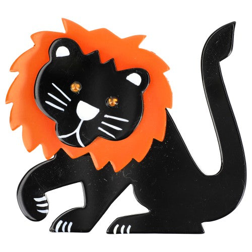 Black and Mango Orange Leo Lion Brooch