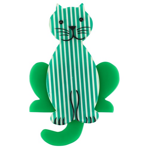 Striped Green and Mint Green Lucifer Cat brooch 