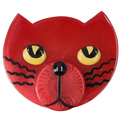 red lynx head cat brooch