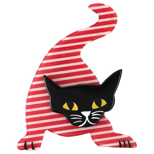 Red Striped and Black Mephisto Cat Brooch 