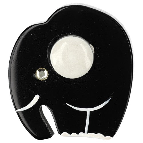 Black Mini Alphonse Elephant Brooch with a White Ear (Mini Brooch) 