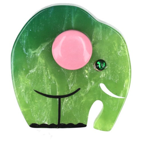 Veined Green Alphonse Elephant Brooch with a Pink Ear (Mini Brooch) 