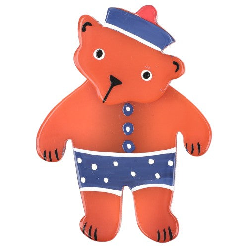 Orange abd Navy Blue Teddy Bear Brooch with white dots (Mini Brooch)