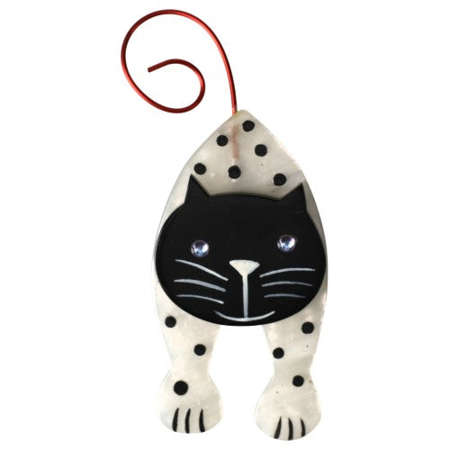 Black and White Mirko Cat Brooch With Dots