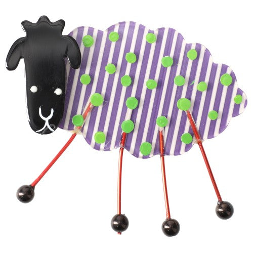 Purple striped with green polka dots Sheep Brooch GM