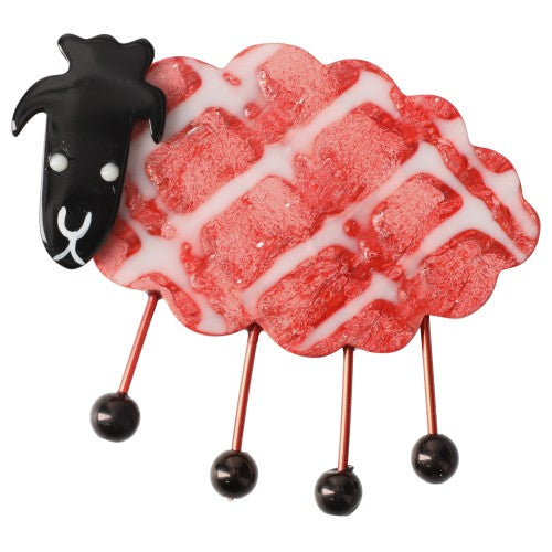 White and Red Sheep Brooch