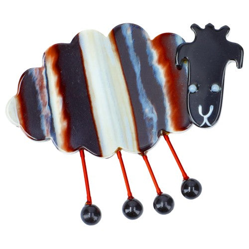 Striped black, beige, brown Sheep Brooch