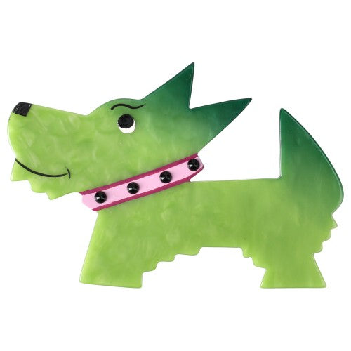 Anise Green and Pink Muso Dog Brooch 