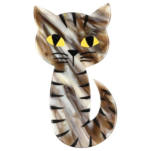 Striped Beige Mystery Cat Brooch 