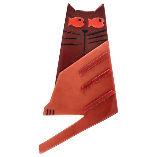 Chocolate and Woodrose-Red Nono Cat Brooch 