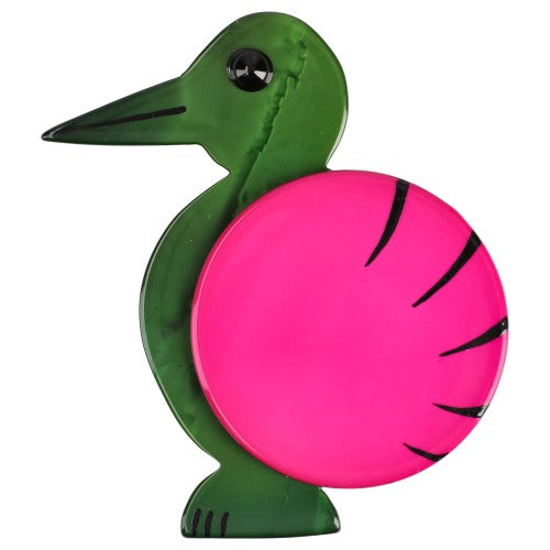 Green and Fuchsia Art Deco Bird Brooch