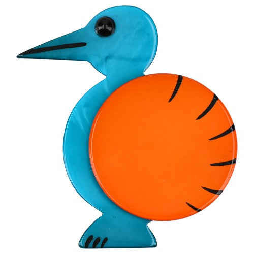 Turquoise and Orange Art Deco Bird Brooch