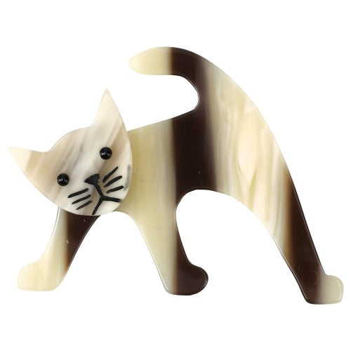 Striped Beige and Brown Ouistiti Cat Brooch