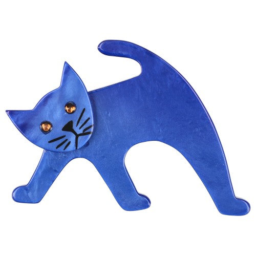 Cobalt Blue Ouistiti Cat Brooch with Yellow Eyes