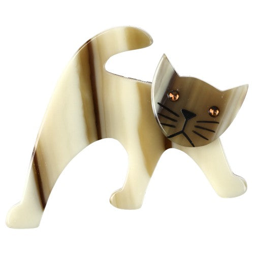 Cream White and Beige Ouistiti Cat Brooch