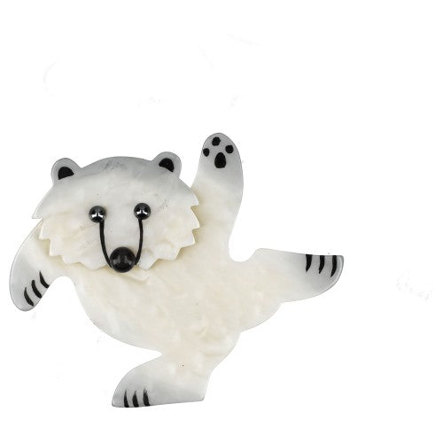 White Dancing Bear Brooch