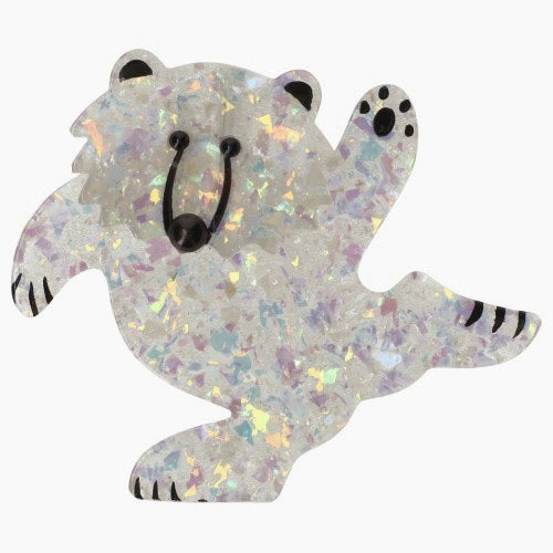 Brilliant white dancing Bear Brooch