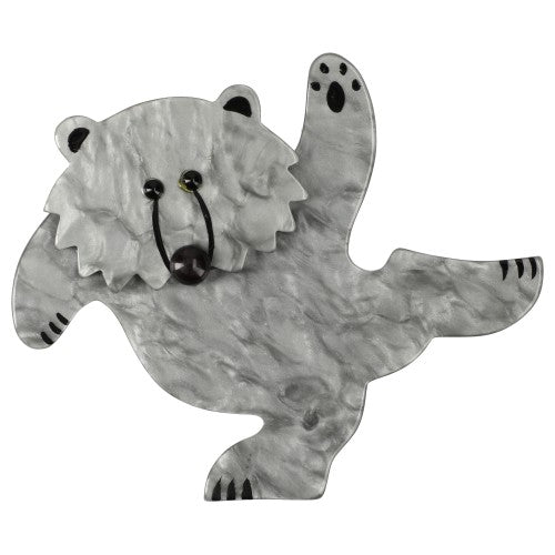 Silver Grey Dancing Bear Brooch