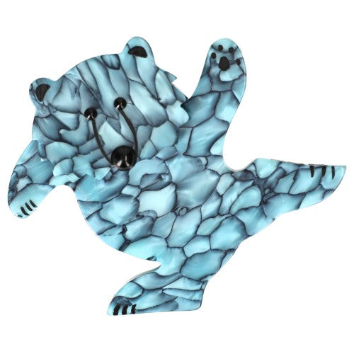 Marbled Blue Dancing Bear Brooch