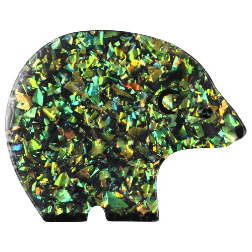 Iridescent Green Round Bear Brooch