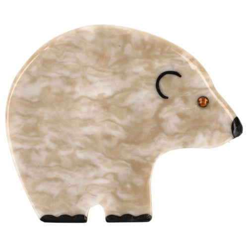 Speckled Beige Round Bear Brooch