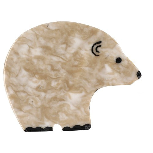 Speckled Beige Round Bear Brooch with a black eye