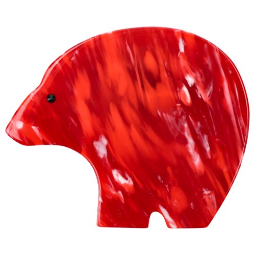 Flamed Red  Round Bear Brooch (Large size)