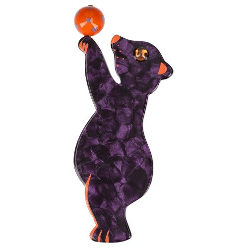 Purple and Orange Star Bear Brooch With a Ball