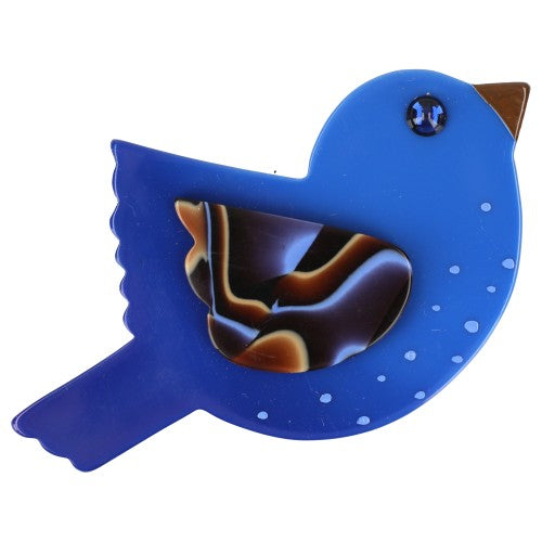 Cobalt Blue Paloma Brooch with Blue Brown Wing (Middle Size)