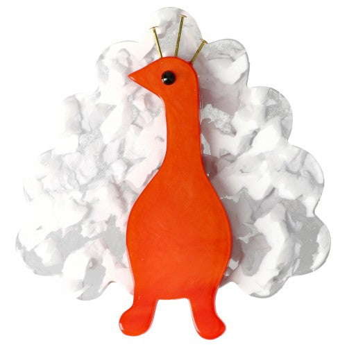 Orange et Blanc Peacock Bird Brooch