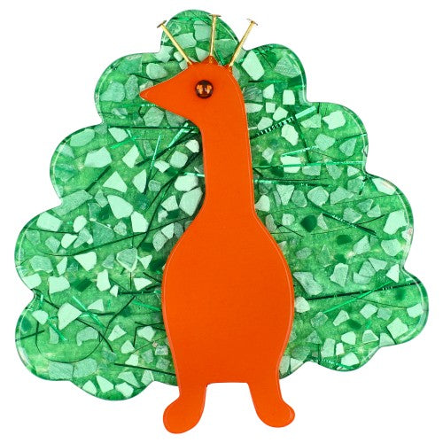 Orange anr Mosaic Green Peacock Bird Brooch