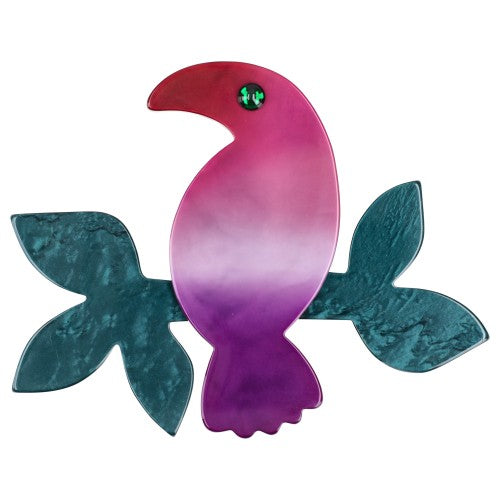 Purple and Emerald Green Toucan Bird Brooch