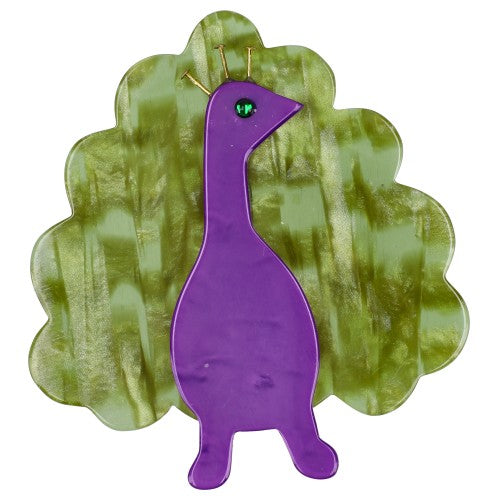 Purple and Green Peacock Bird Brooch