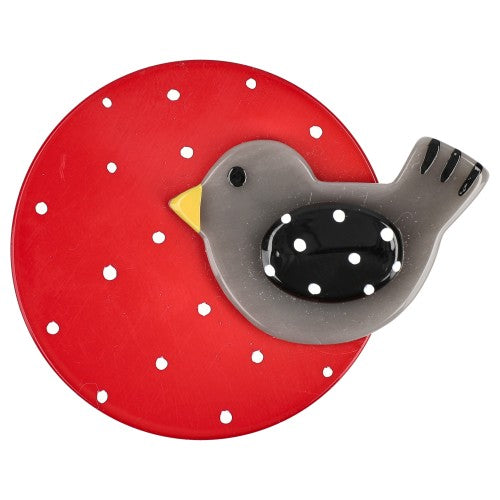 Grey, Red and Black Bird in the Sky Brooch 