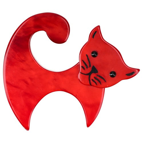 Red Tail Wrapped Cat Brooch