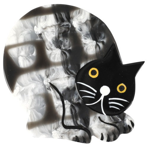 Black and White in Patterns Sitting Cat Decor Brooch (Black Head)