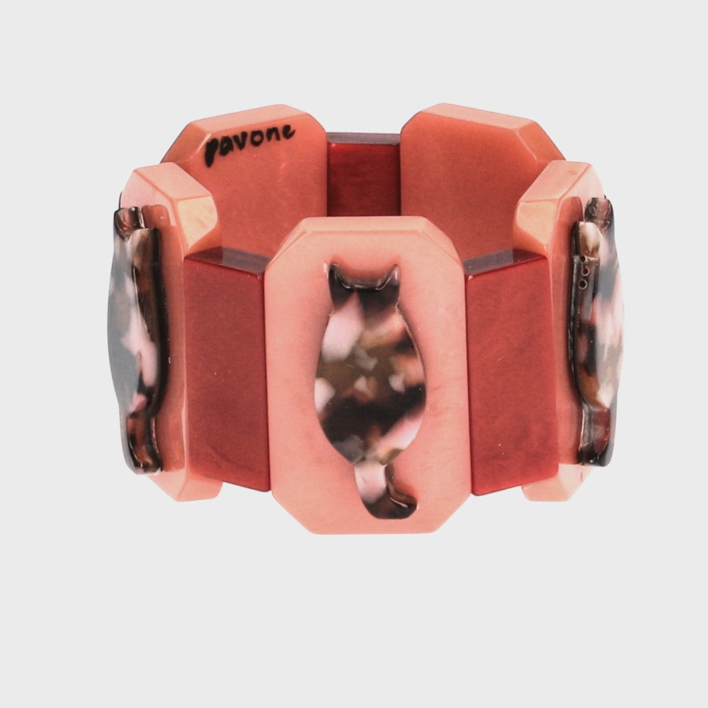 Pink Brown and Ginger Kitty, on Salmon Pink and Ginger Brown Bracelet