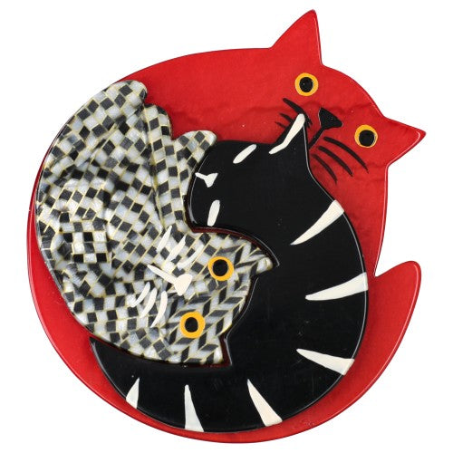 Red, Black and Checkered Puzzle Cat Brooch